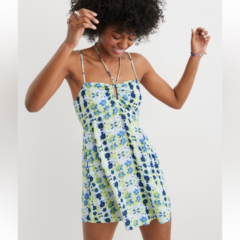 Blue and Green Aerie Sun Dress with Keyhole